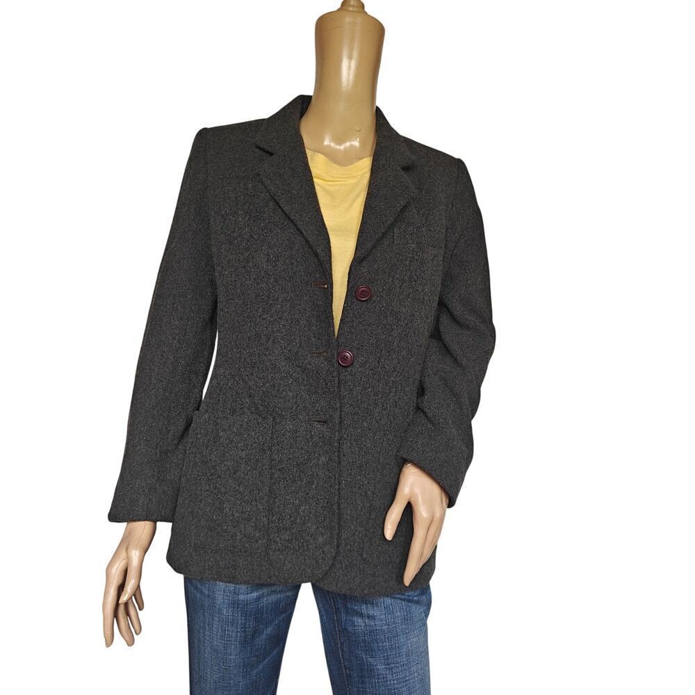Eddie Bauer Petite XS Wool Blend Angora Blazer Gray Vintage Made in Hong Kong
